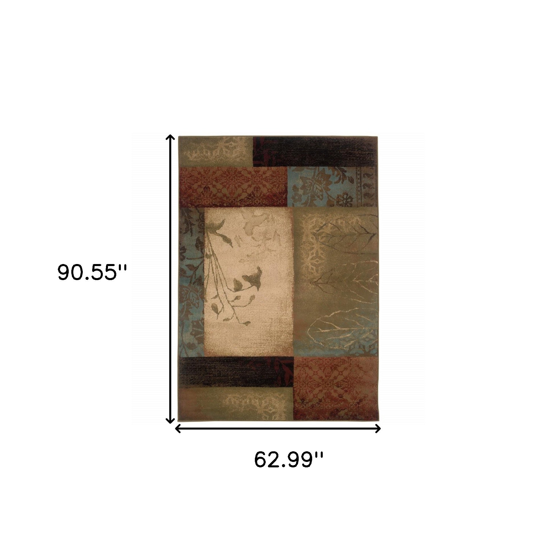 2' X 8' Beige And Brown Floral Block Pattern Runner Rug-Area Rugs-DECOROLALA