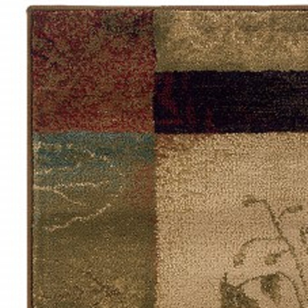 2' X 8' Beige And Brown Floral Block Pattern Runner Rug-Area Rugs-DECOROLALA