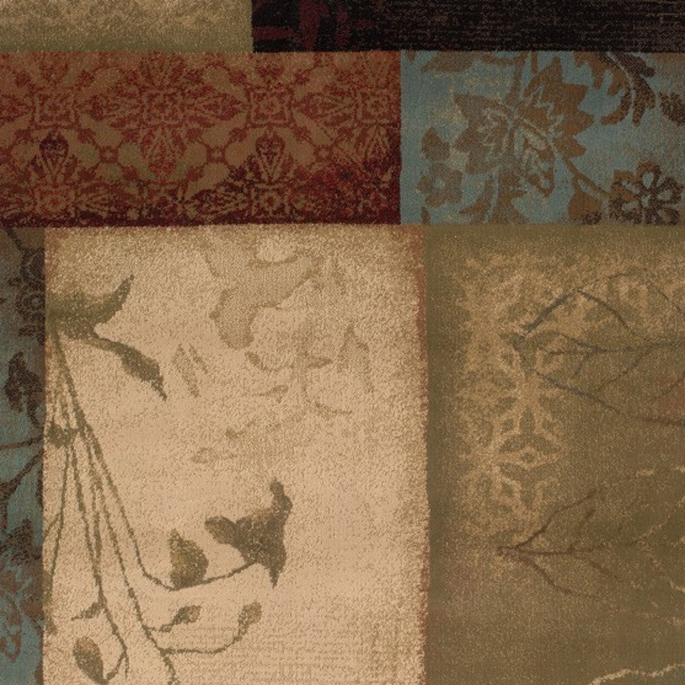 2' X 8' Beige And Brown Floral Block Pattern Runner Rug-Area Rugs-DECOROLALA