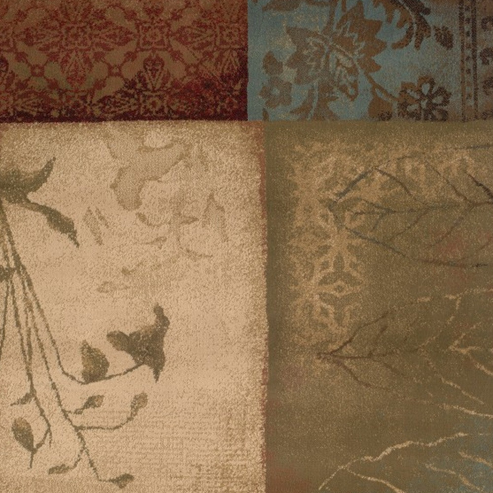 2' X 8' Beige And Brown Floral Block Pattern Runner Rug-Area Rugs-DECOROLALA