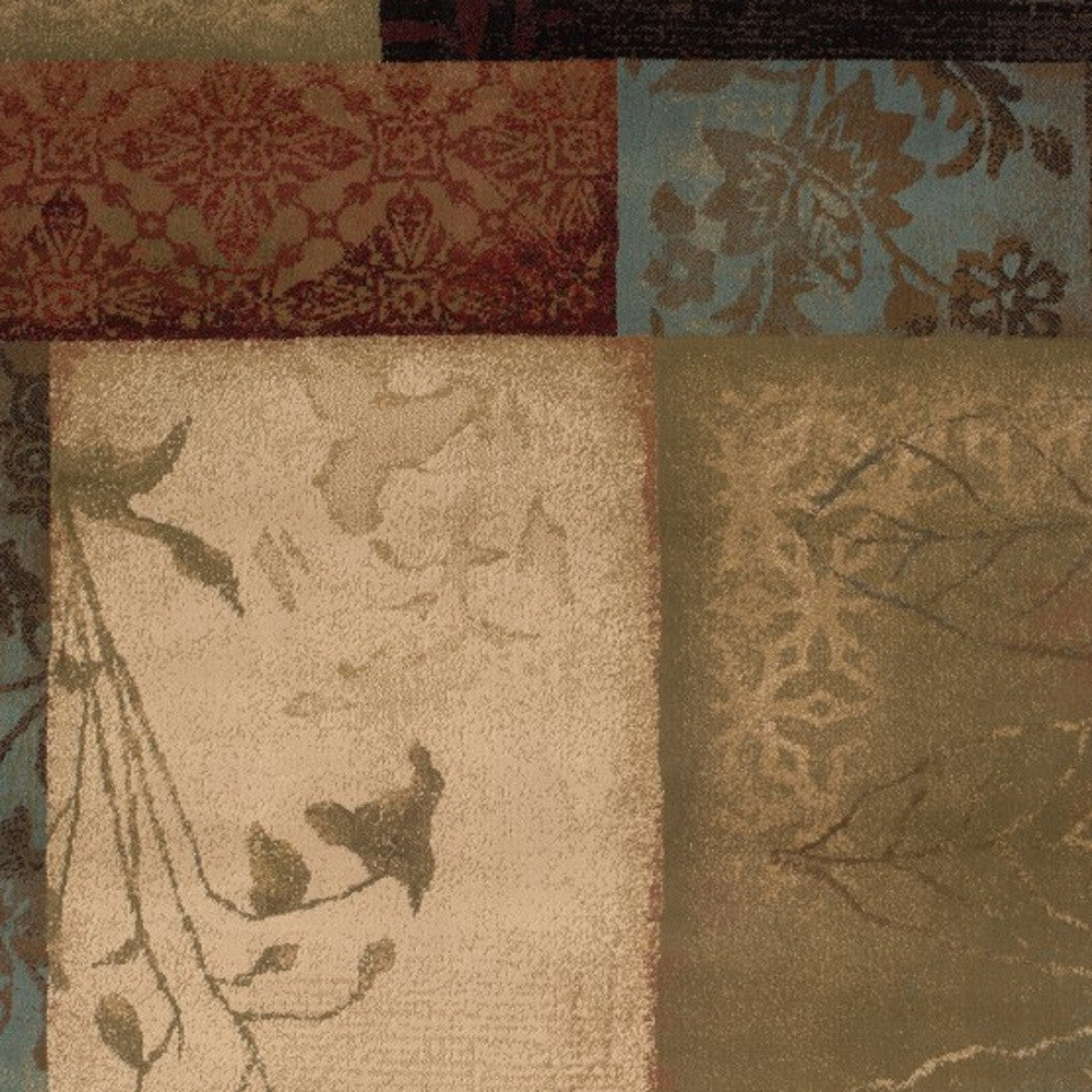 2' X 8' Beige And Brown Floral Block Pattern Runner Rug-Area Rugs-DECOROLALA