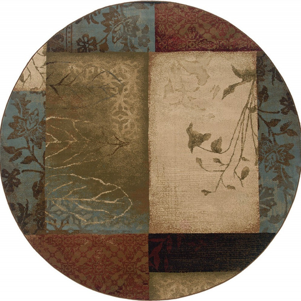 2' X 8' Beige And Brown Floral Block Pattern Runner Rug-Area Rugs-DECOROLALA