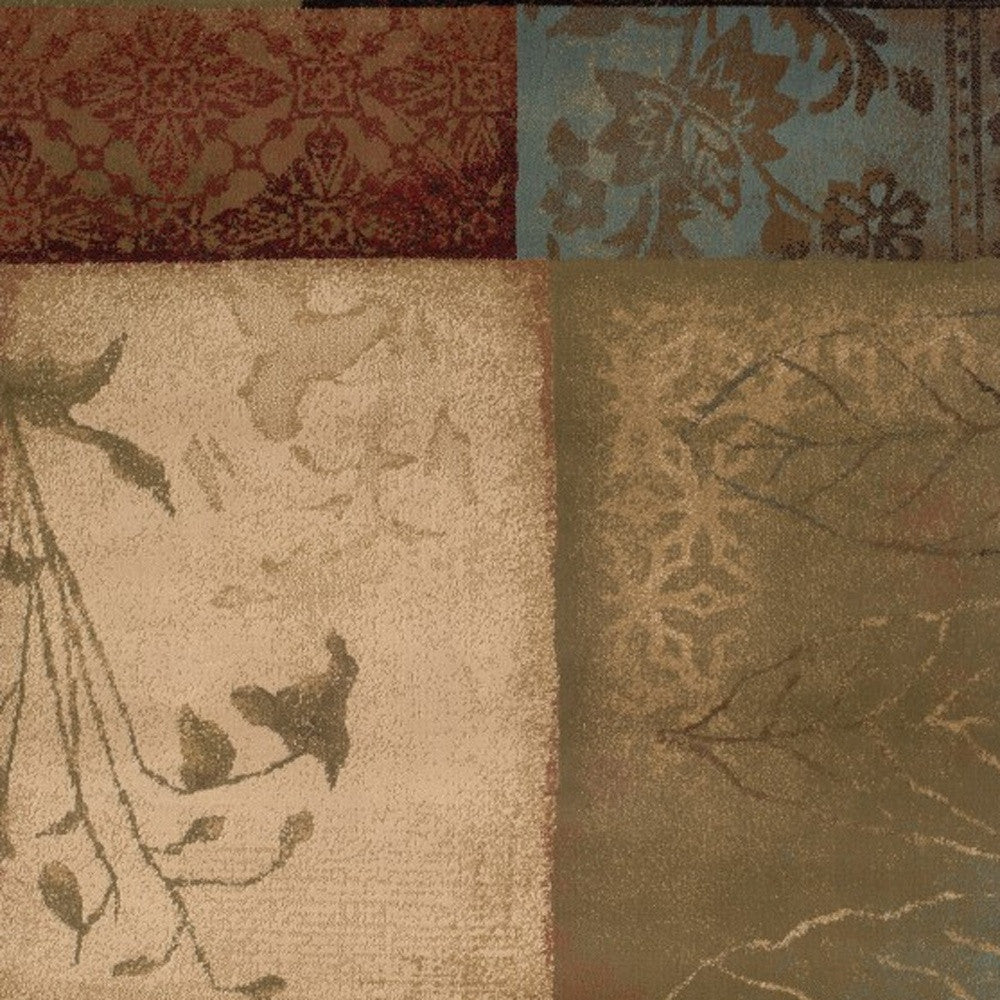 2' X 8' Beige And Brown Floral Block Pattern Runner Rug-Area Rugs-DECOROLALA