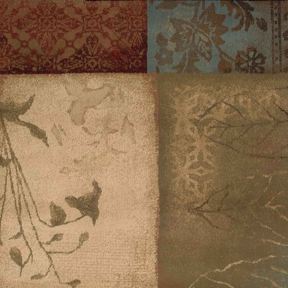 2' X 8' Beige And Brown Floral Block Pattern Runner Rug-Area Rugs-DECOROLALA