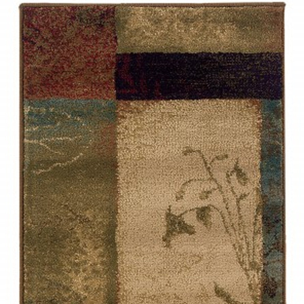 2' X 8' Beige And Brown Floral Block Pattern Runner Rug-Area Rugs-DECOROLALA