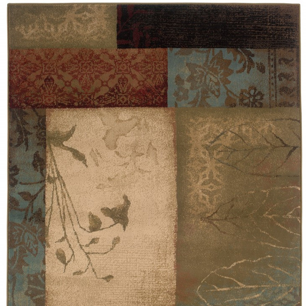 2' X 8' Beige And Brown Floral Block Pattern Runner Rug-Area Rugs-DECOROLALA