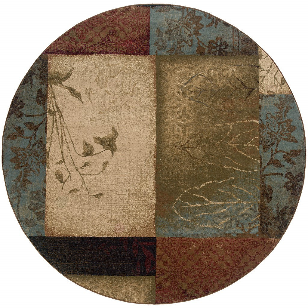 2' X 8' Beige And Brown Floral Block Pattern Runner Rug-Area Rugs-DECOROLALA