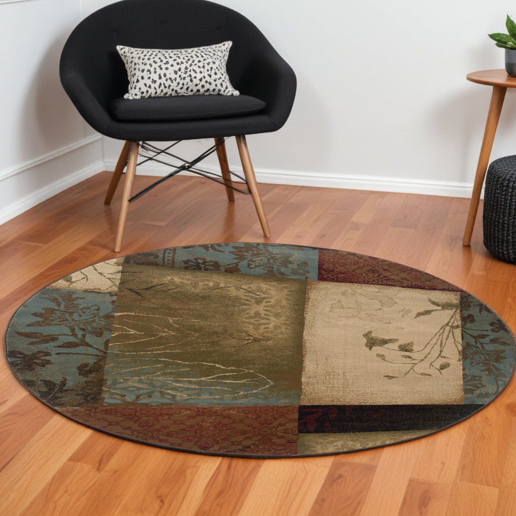 2' X 8' Beige And Brown Floral Block Pattern Runner Rug-Area Rugs-DECOROLALA