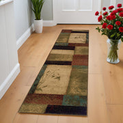 2' X 8' Beige And Brown Floral Block Pattern Runner Rug-Area Rugs-DECOROLALA
