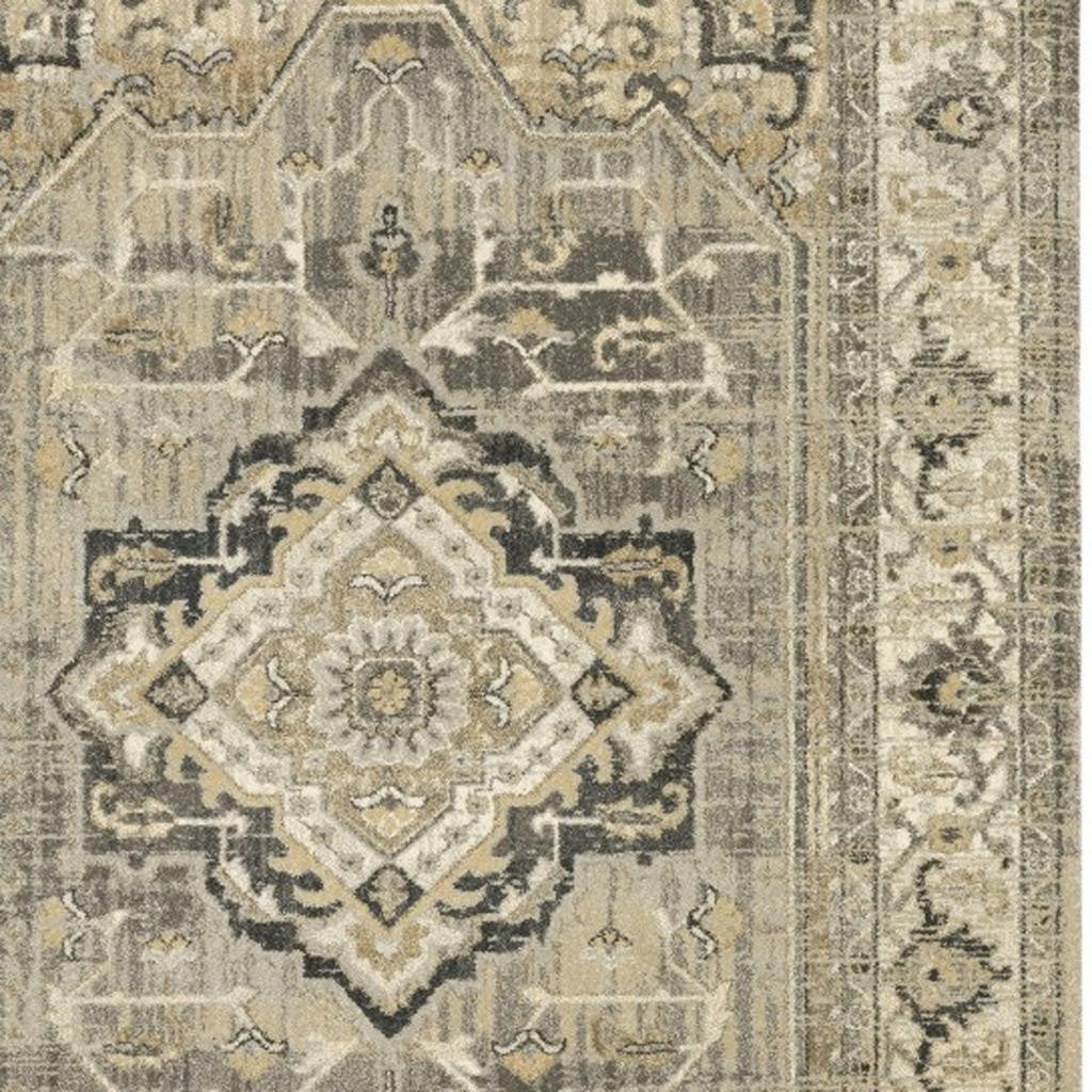 2' X 8' Beige And Gray Traditional Medallion Indoor Runner Rug-Area Rugs-DECOROLALA
