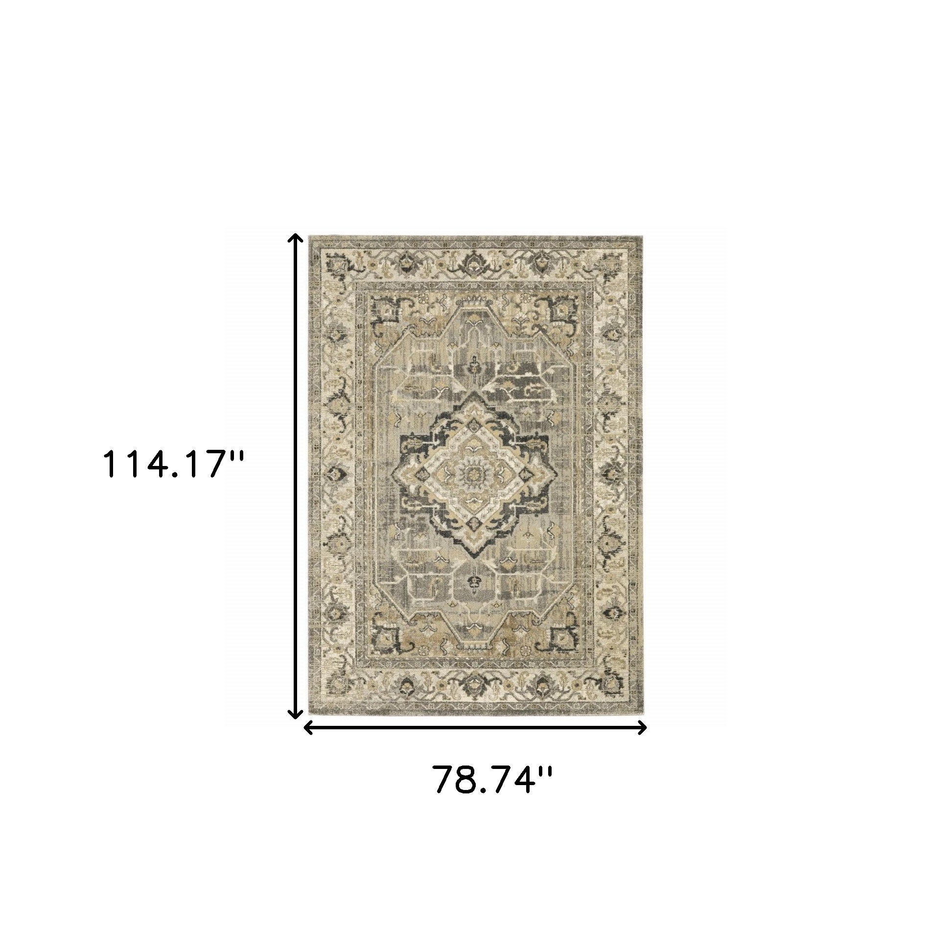 2' X 8' Beige And Gray Traditional Medallion Indoor Runner Rug-Area Rugs-DECOROLALA