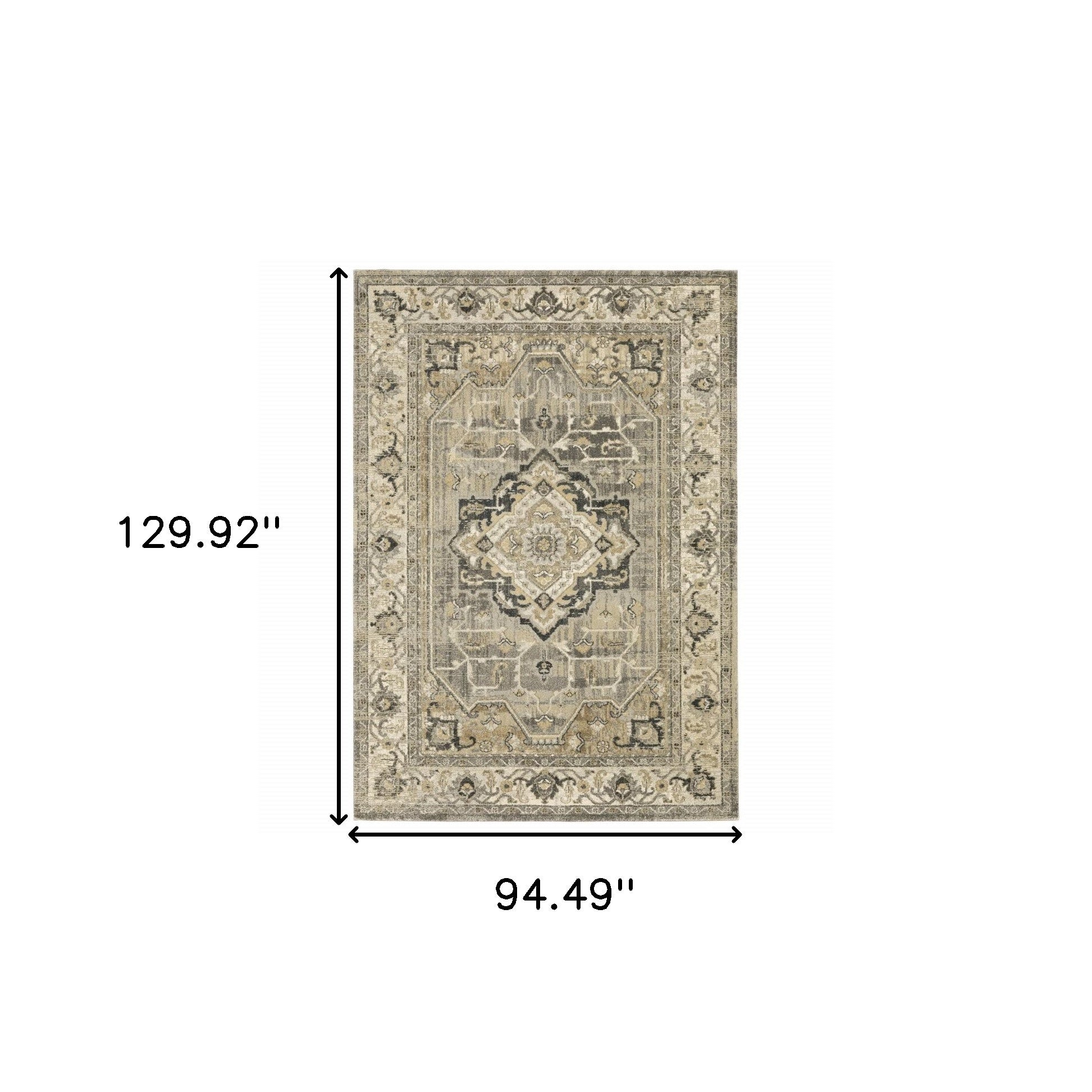 2' X 8' Beige And Gray Traditional Medallion Indoor Runner Rug-Area Rugs-DECOROLALA