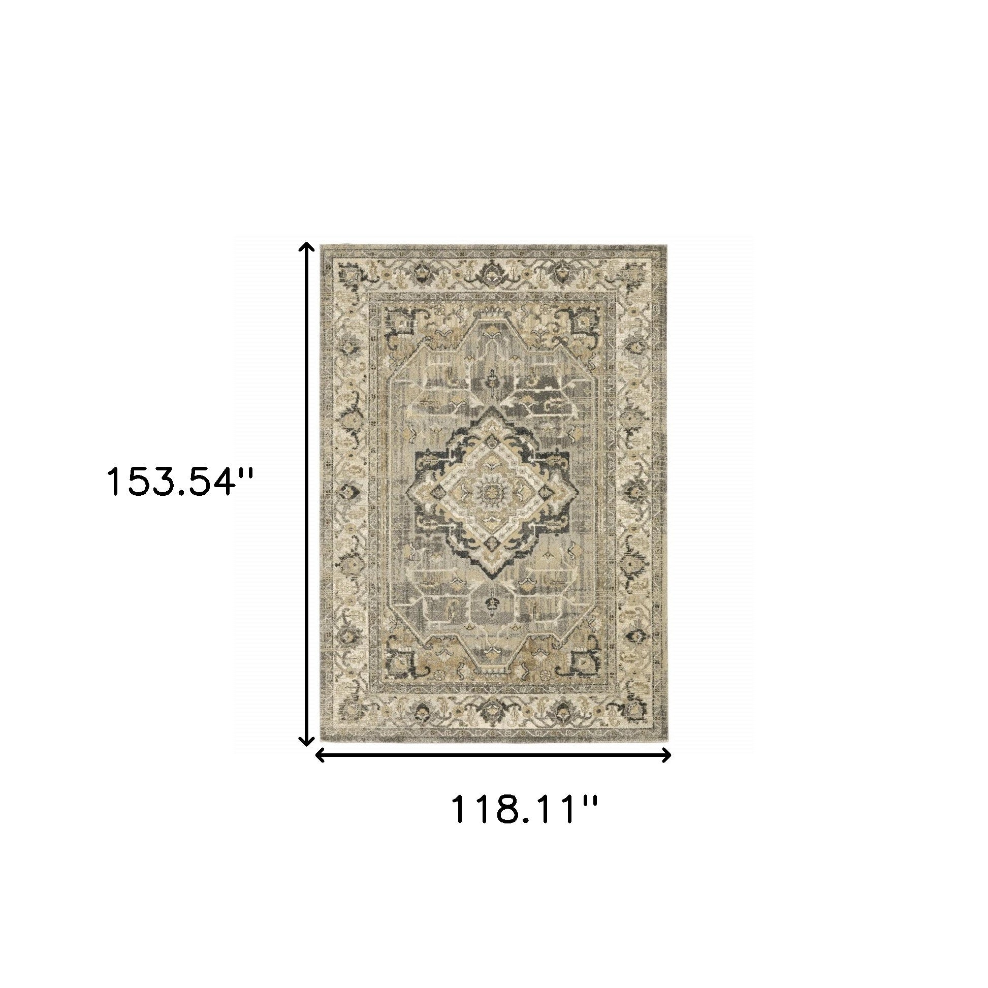 2' X 8' Beige And Gray Traditional Medallion Indoor Runner Rug-Area Rugs-DECOROLALA