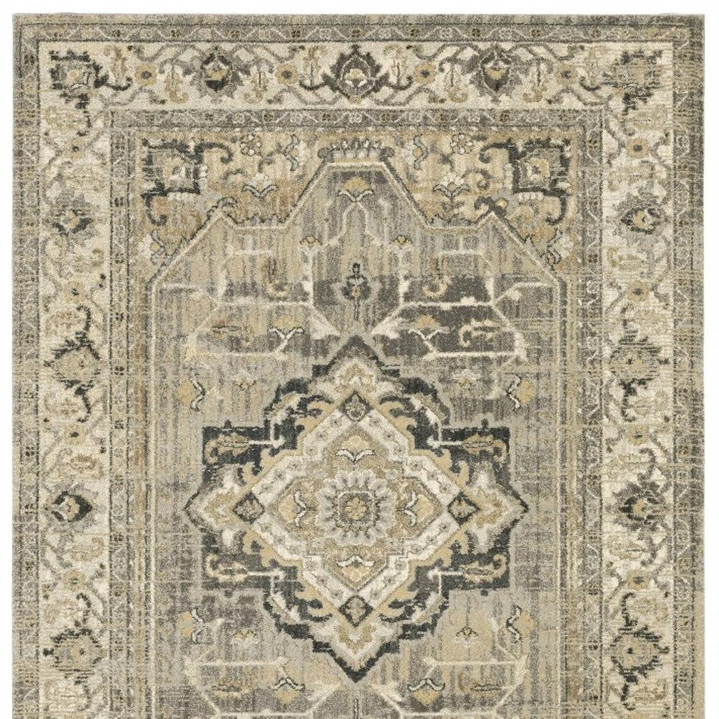 2' X 8' Beige And Gray Traditional Medallion Indoor Runner Rug-Area Rugs-DECOROLALA