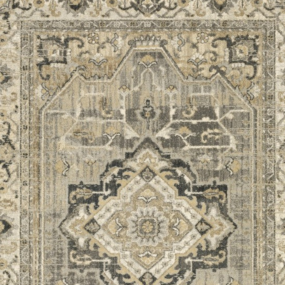 2' X 8' Beige And Gray Traditional Medallion Indoor Runner Rug-Area Rugs-DECOROLALA