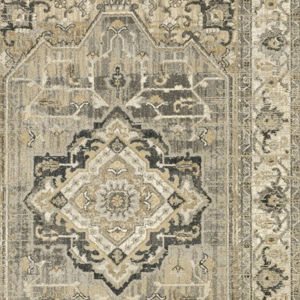 2' X 8' Beige And Gray Traditional Medallion Indoor Runner Rug-Area Rugs-DECOROLALA