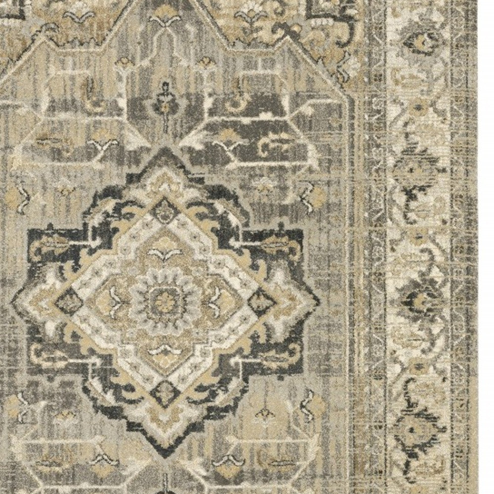 2' X 8' Beige And Gray Traditional Medallion Indoor Runner Rug-Area Rugs-DECOROLALA