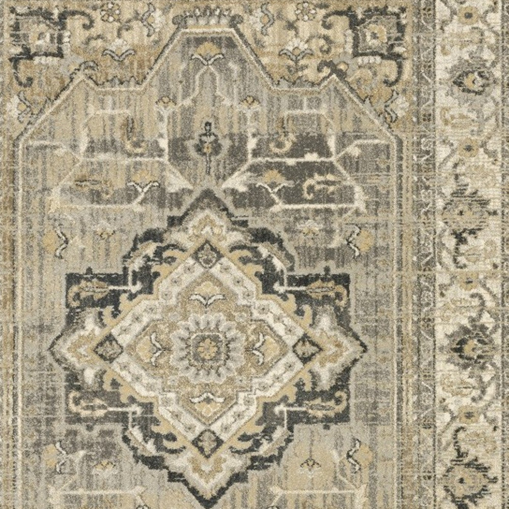 2' X 8' Beige And Gray Traditional Medallion Indoor Runner Rug-Area Rugs-DECOROLALA