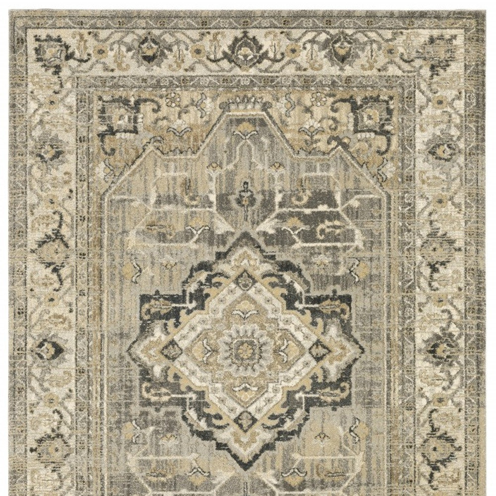 2' X 8' Beige And Gray Traditional Medallion Indoor Runner Rug-Area Rugs-DECOROLALA