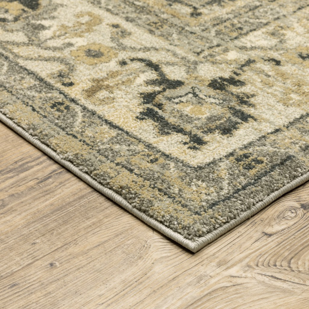 2' X 8' Beige And Gray Traditional Medallion Indoor Runner Rug-Area Rugs-DECOROLALA