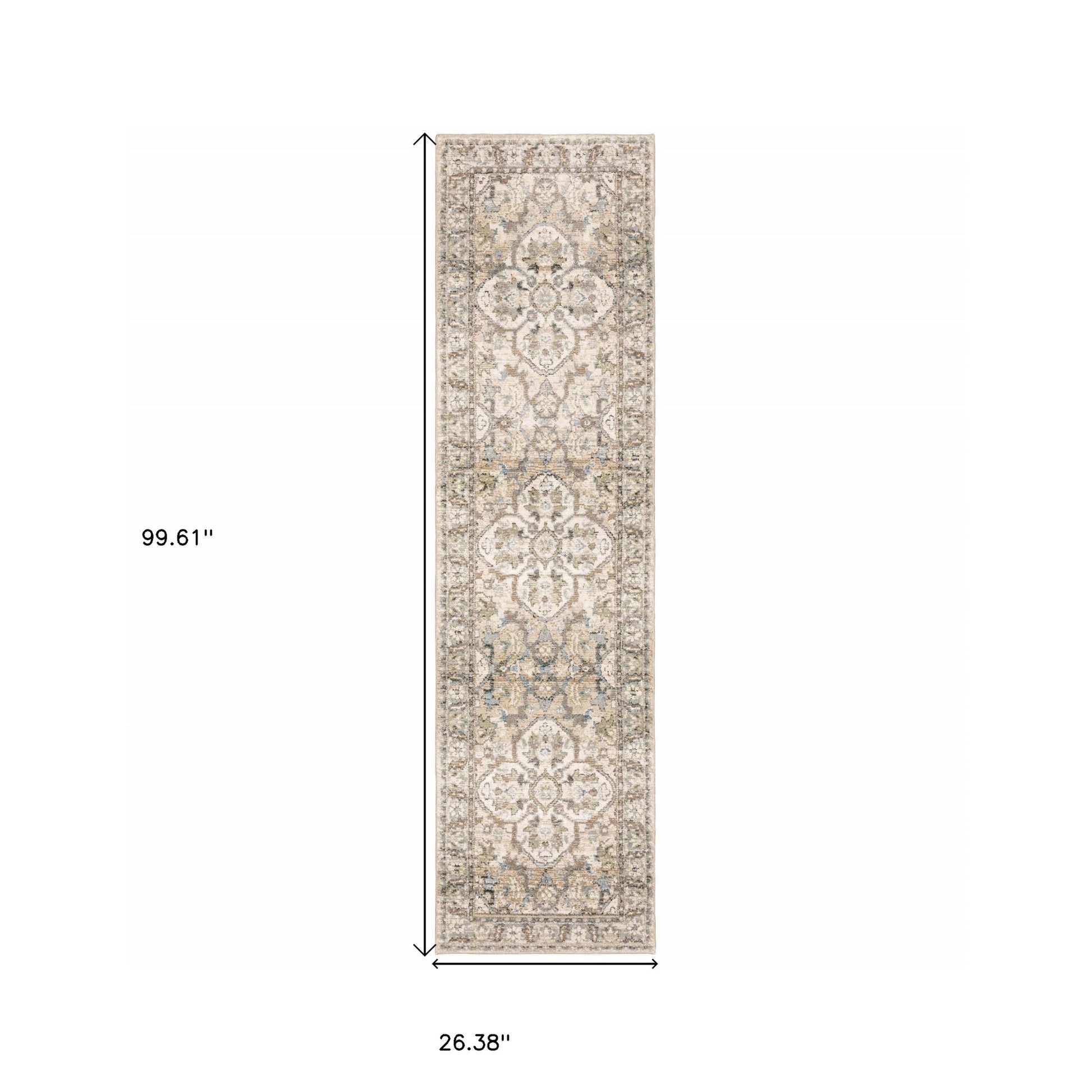 2' X 8' Beige And Ivory Medallion Runner Rug-Area Rugs-DECOROLALA
