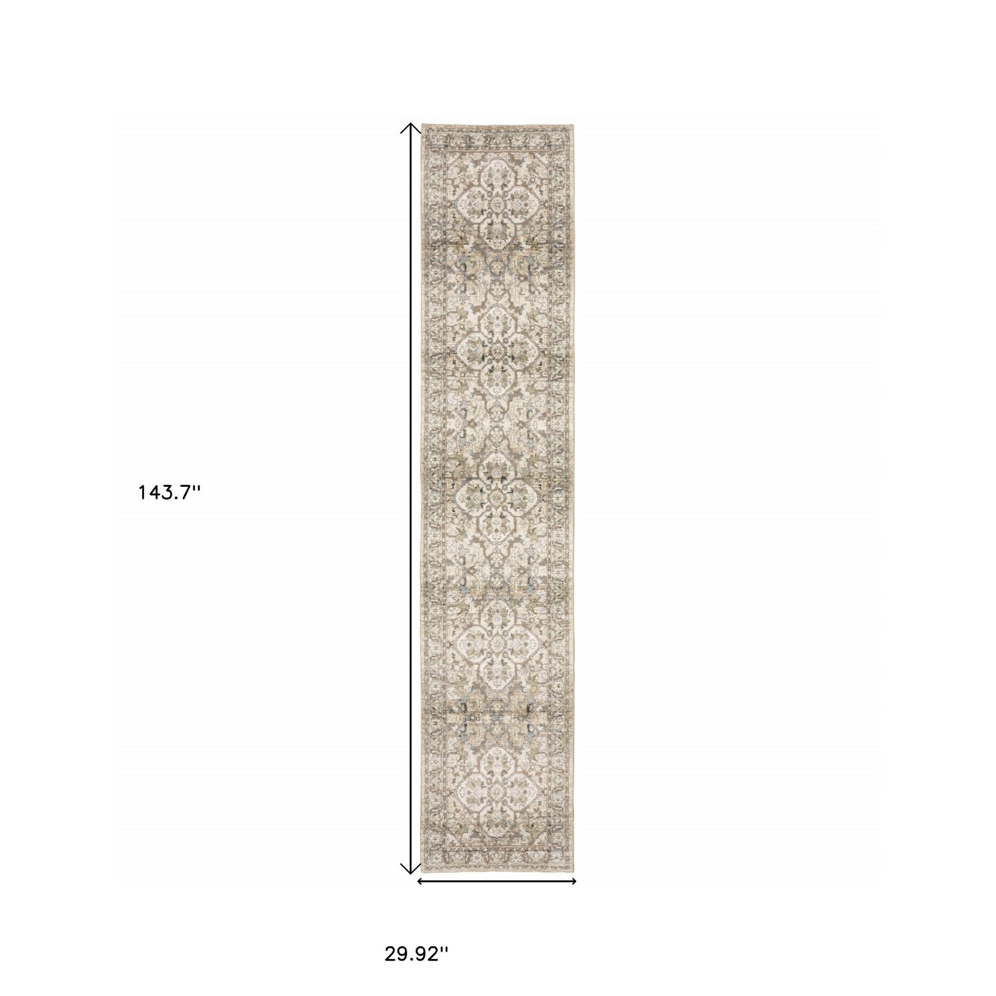 2' X 8' Beige And Ivory Medallion Runner Rug-Area Rugs-DECOROLALA