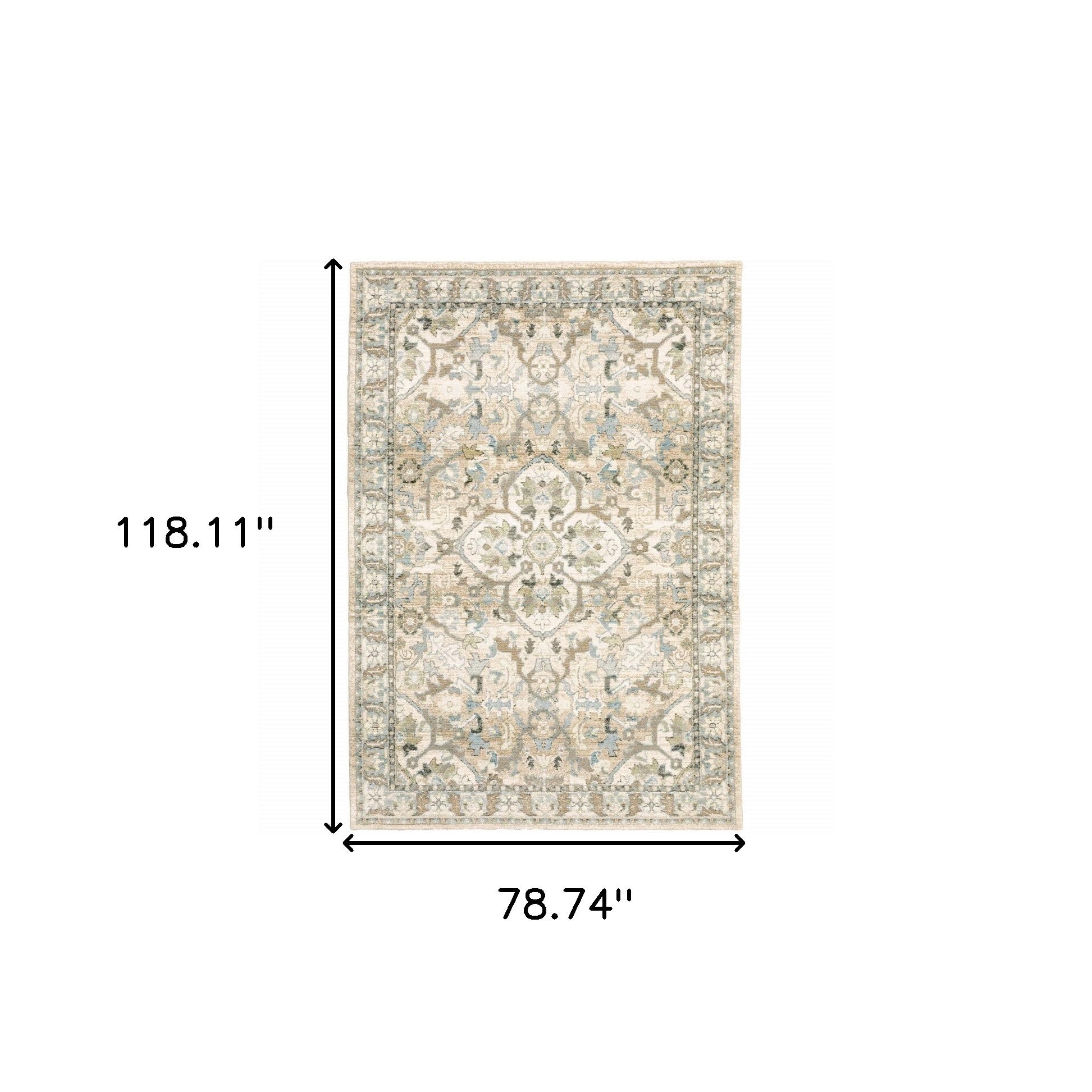2' X 8' Beige And Ivory Medallion Runner Rug-Area Rugs-DECOROLALA
