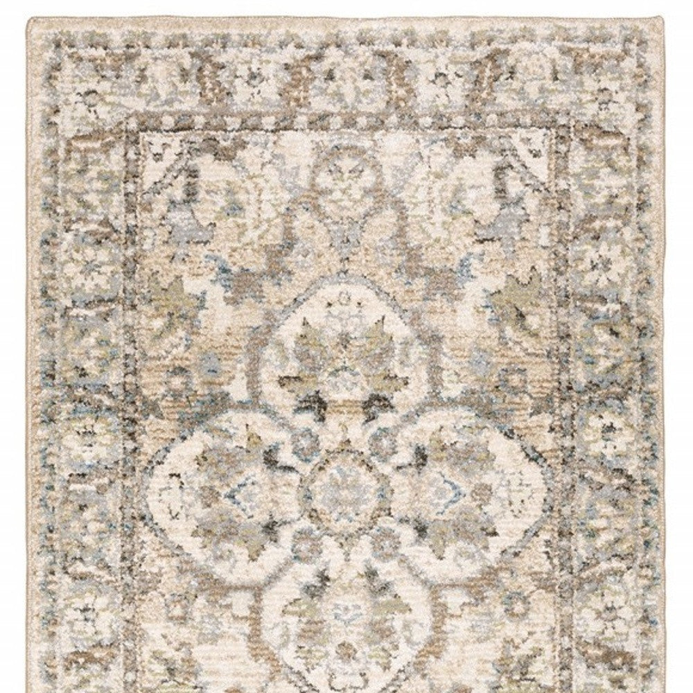 2' X 8' Beige And Ivory Medallion Runner Rug-Area Rugs-DECOROLALA