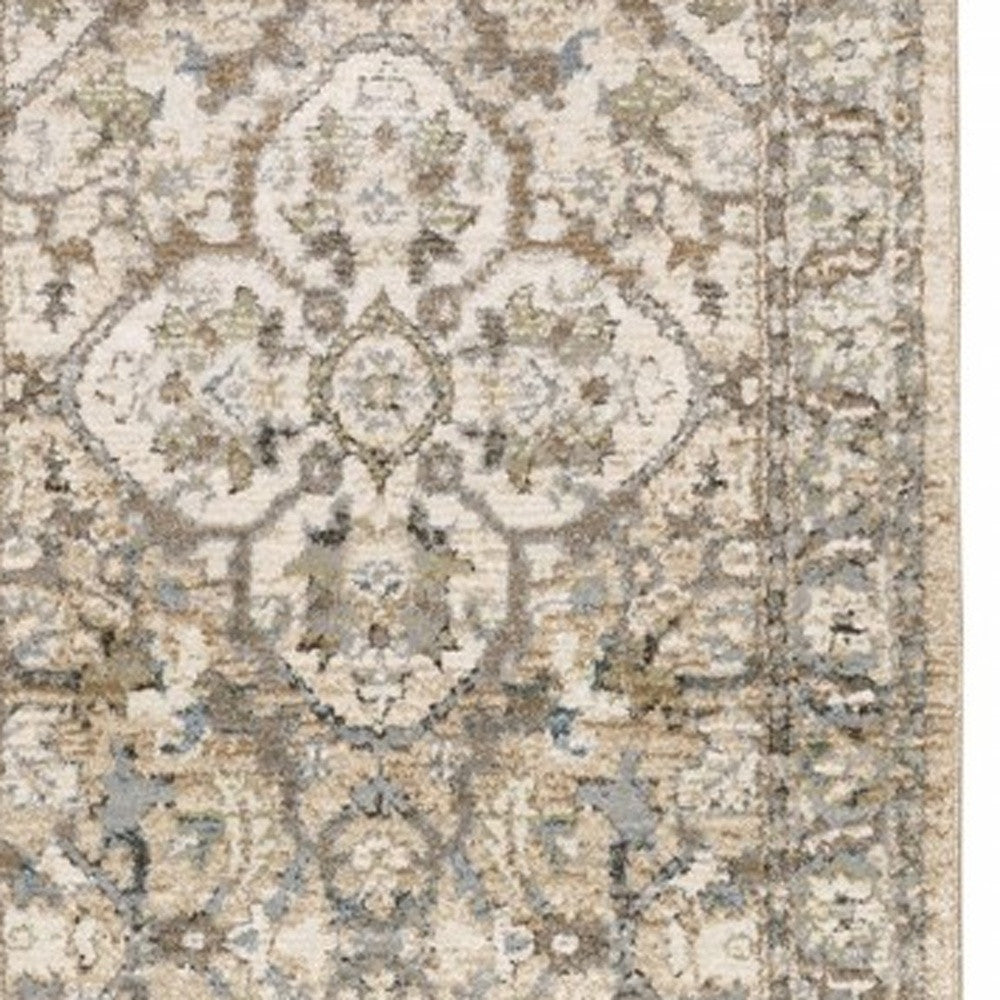 2' X 8' Beige And Ivory Medallion Runner Rug-Area Rugs-DECOROLALA