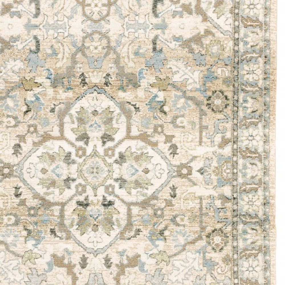 2' X 8' Beige And Ivory Medallion Runner Rug-Area Rugs-DECOROLALA