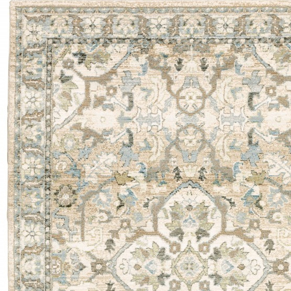 2' X 8' Beige And Ivory Medallion Runner Rug-Area Rugs-DECOROLALA
