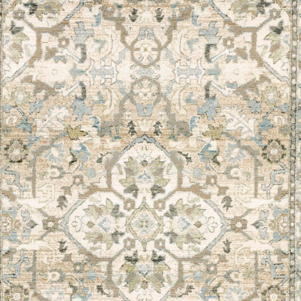 2' X 8' Beige And Ivory Medallion Runner Rug-Area Rugs-DECOROLALA