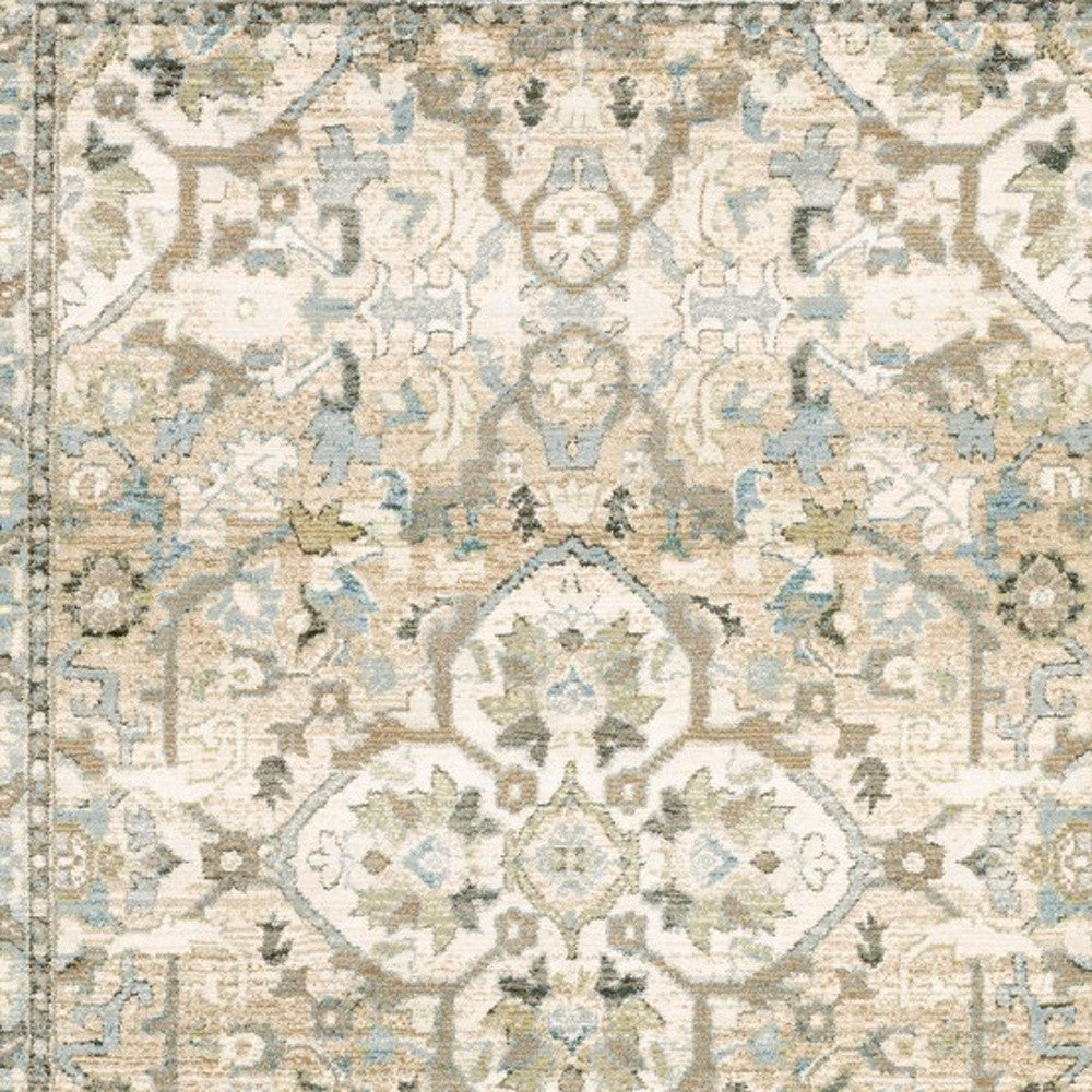 2' X 8' Beige And Ivory Medallion Runner Rug-Area Rugs-DECOROLALA