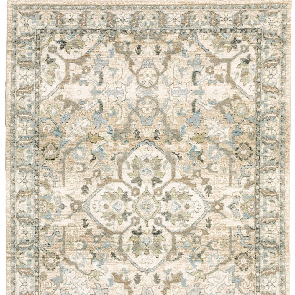 2' X 8' Beige And Ivory Medallion Runner Rug-Area Rugs-DECOROLALA