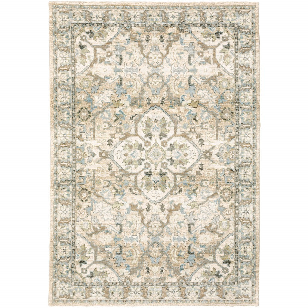 2' X 8' Beige And Ivory Medallion Runner Rug-Area Rugs-DECOROLALA