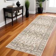 2' X 8' Beige And Ivory Medallion Runner Rug-Area Rugs-DECOROLALA