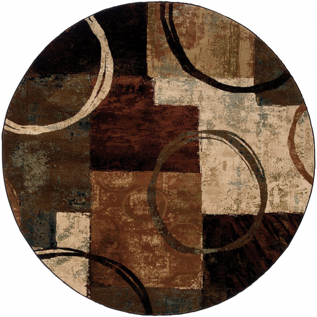 2' X 8' Brown And Black Abstract Geometric Runner Rug-Area Rugs-DECOROLALA