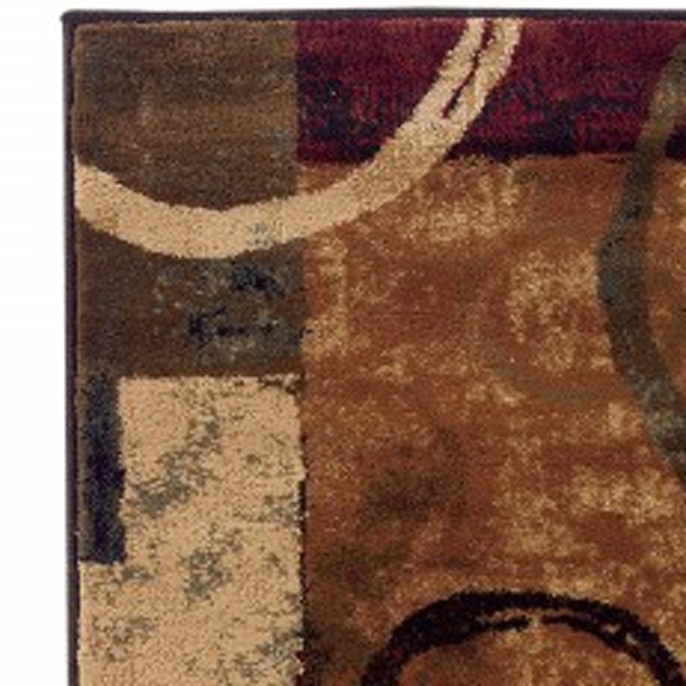 2' X 8' Brown And Black Abstract Geometric Runner Rug-Area Rugs-DECOROLALA