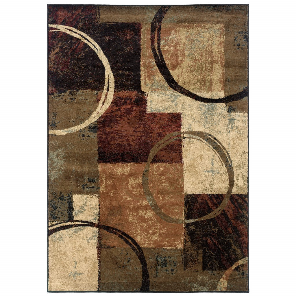 2' X 8' Brown And Black Abstract Geometric Runner Rug-Area Rugs-DECOROLALA