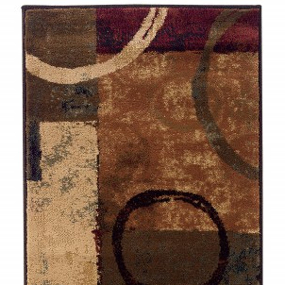 2' X 8' Brown And Black Abstract Geometric Runner Rug-Area Rugs-DECOROLALA
