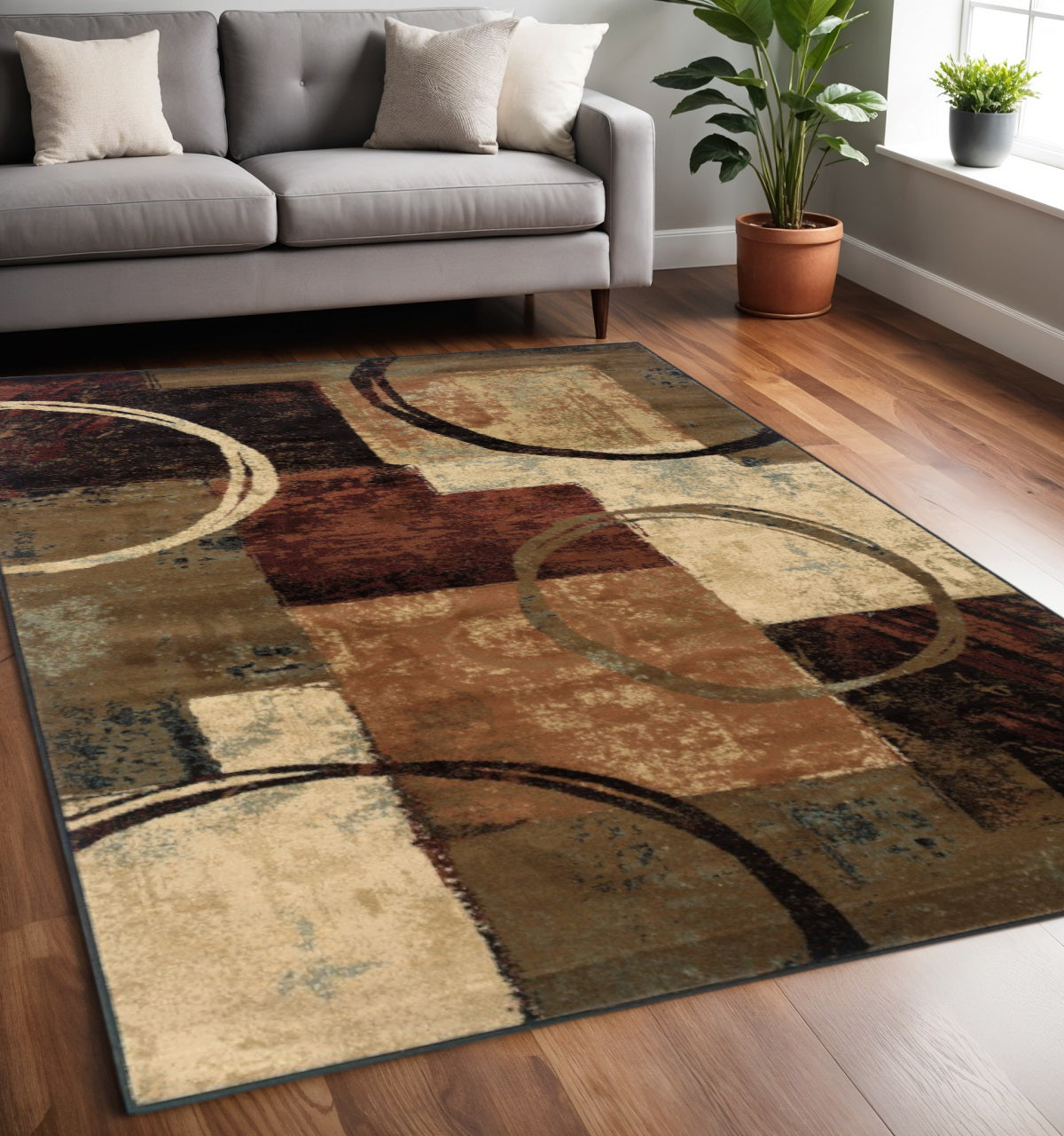 2' X 8' Brown And Black Abstract Geometric Runner Rug-Area Rugs-DECOROLALA