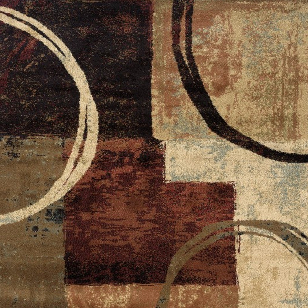 2' X 8' Brown And Black Abstract Geometric Runner Rug-Area Rugs-DECOROLALA