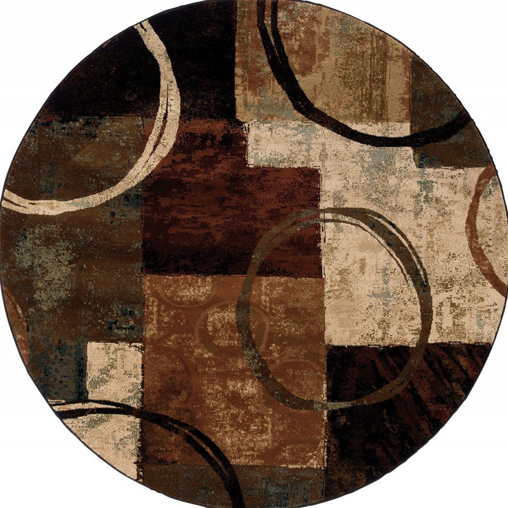 2' X 8' Brown And Black Abstract Geometric Runner Rug-Area Rugs-DECOROLALA