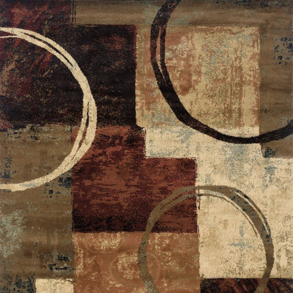 2' X 8' Brown And Black Abstract Geometric Runner Rug-Area Rugs-DECOROLALA