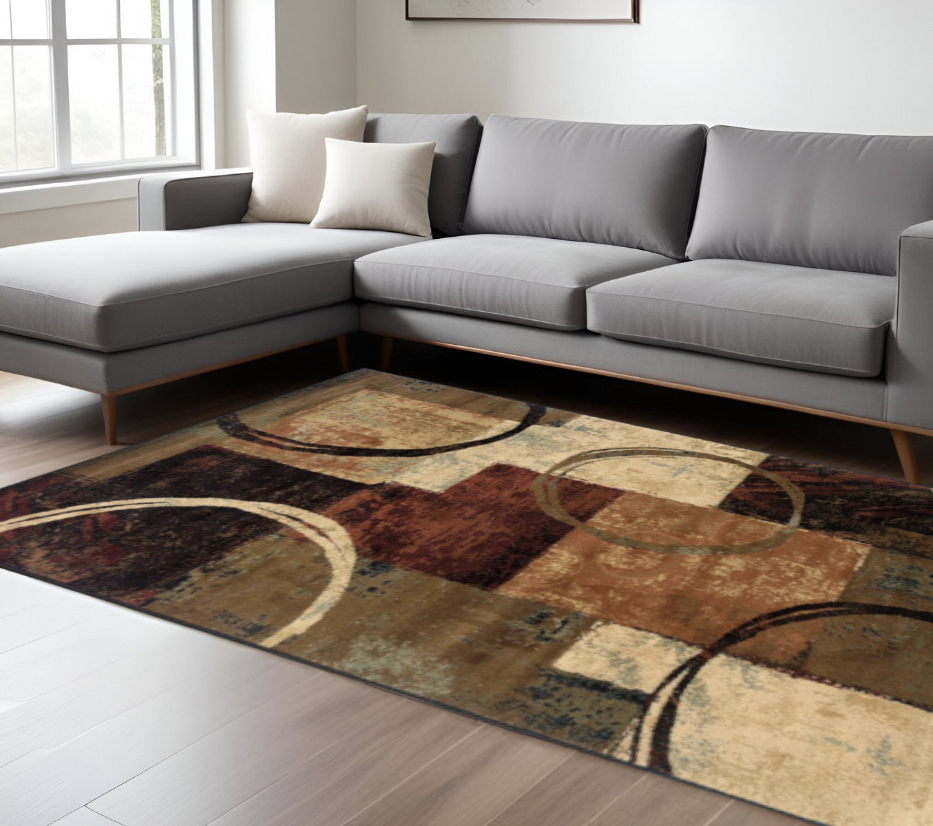 2' X 8' Brown And Black Abstract Geometric Runner Rug-Area Rugs-DECOROLALA