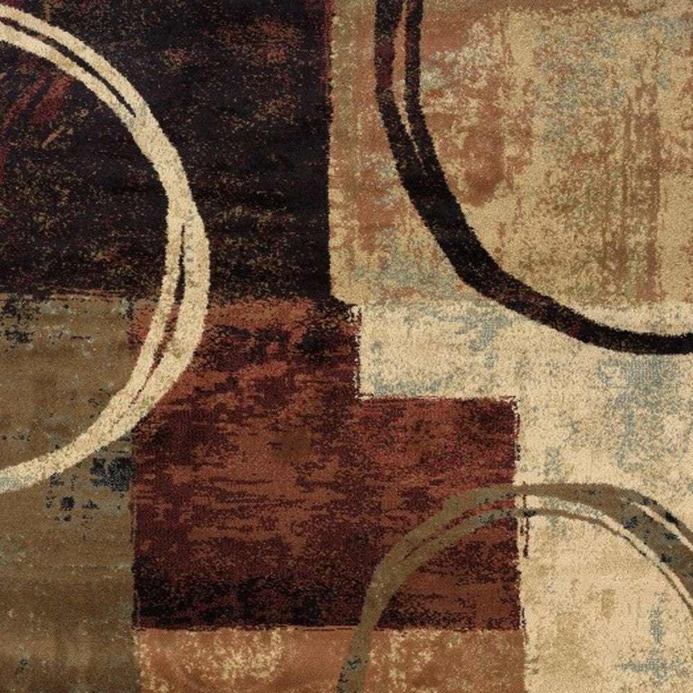 2' X 8' Brown And Black Abstract Geometric Runner Rug-Area Rugs-DECOROLALA