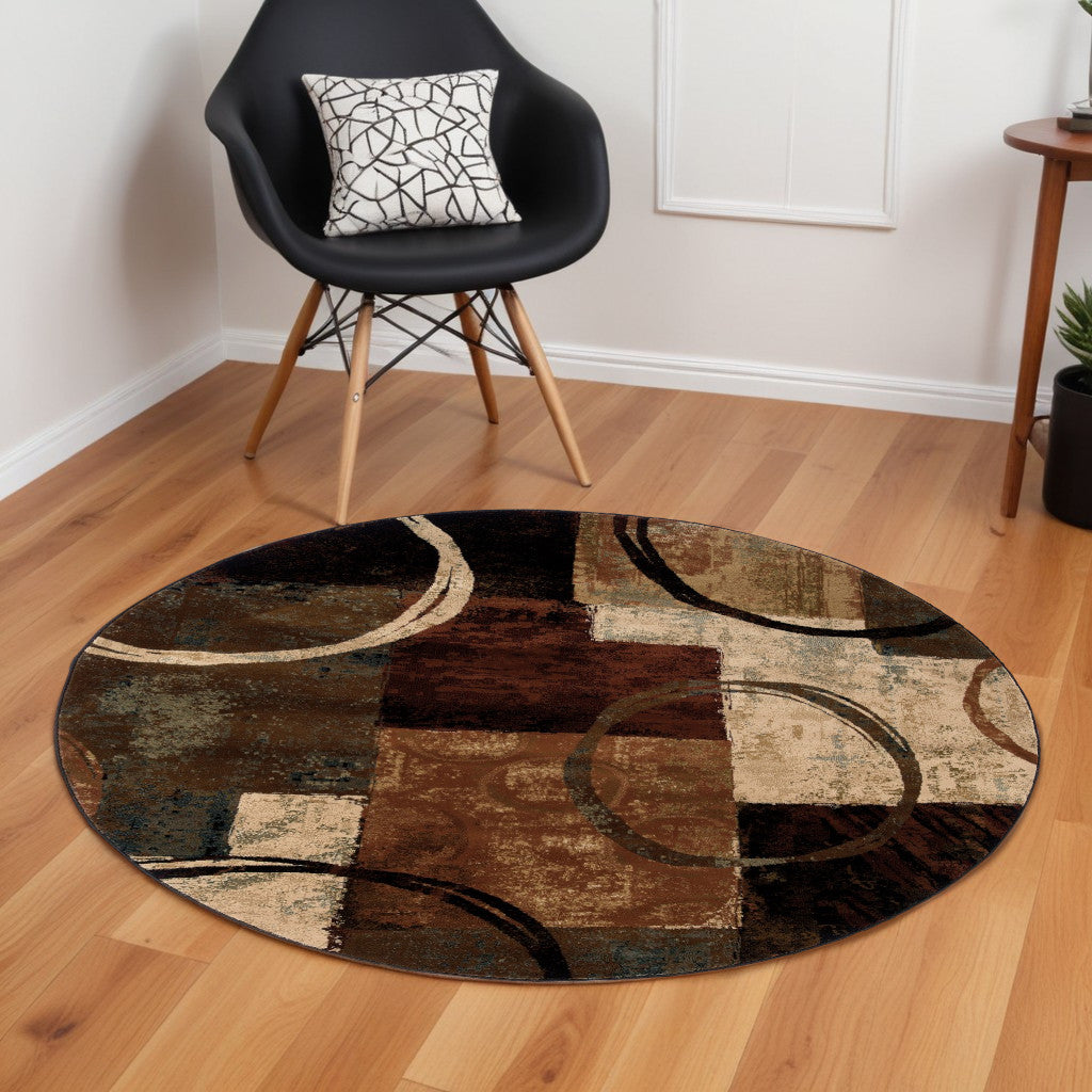 2' X 8' Brown And Black Abstract Geometric Runner Rug-Area Rugs-DECOROLALA