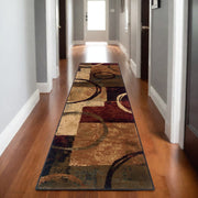 2' X 8' Brown And Black Abstract Geometric Runner Rug-Area Rugs-DECOROLALA