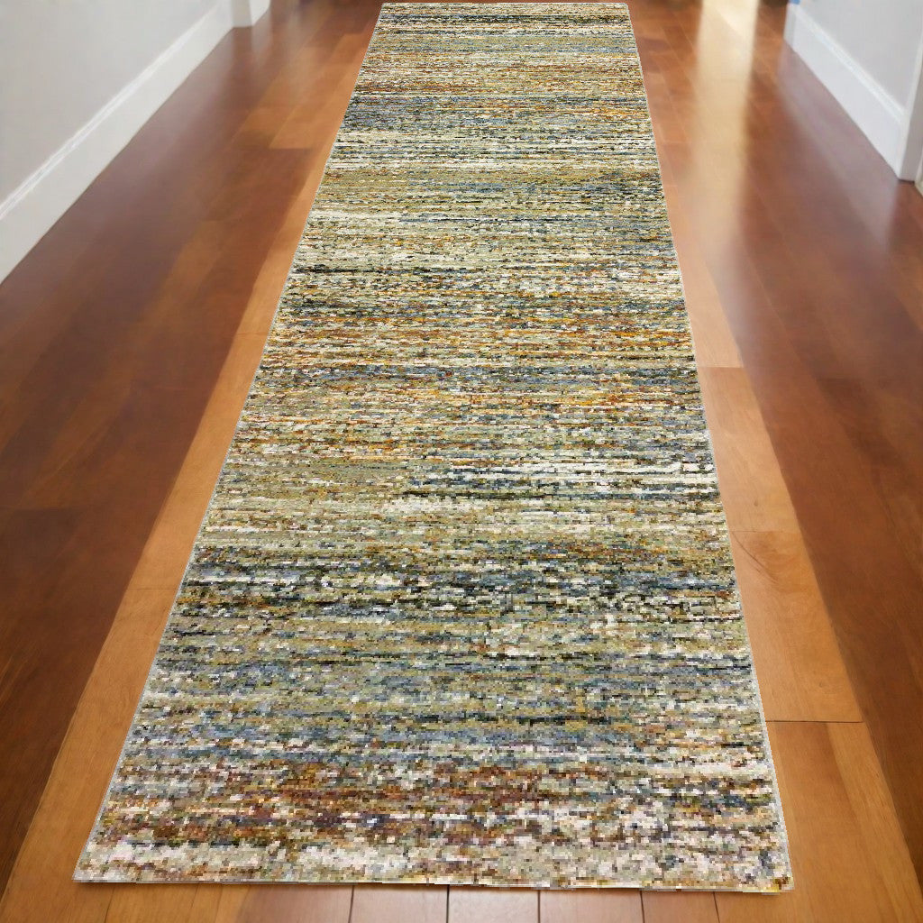 2' X 8' Gold And Green Abstract Runner Rug-Area Rugs-DECOROLALA