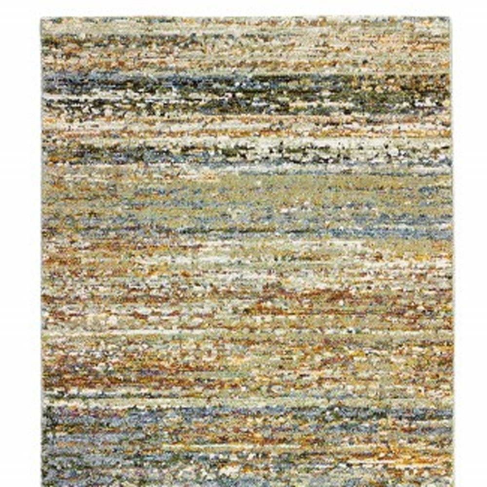 2' X 8' Gold And Green Abstract Runner Rug-Area Rugs-DECOROLALA